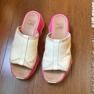 Sorel Cream and Pink Slide Sandals
